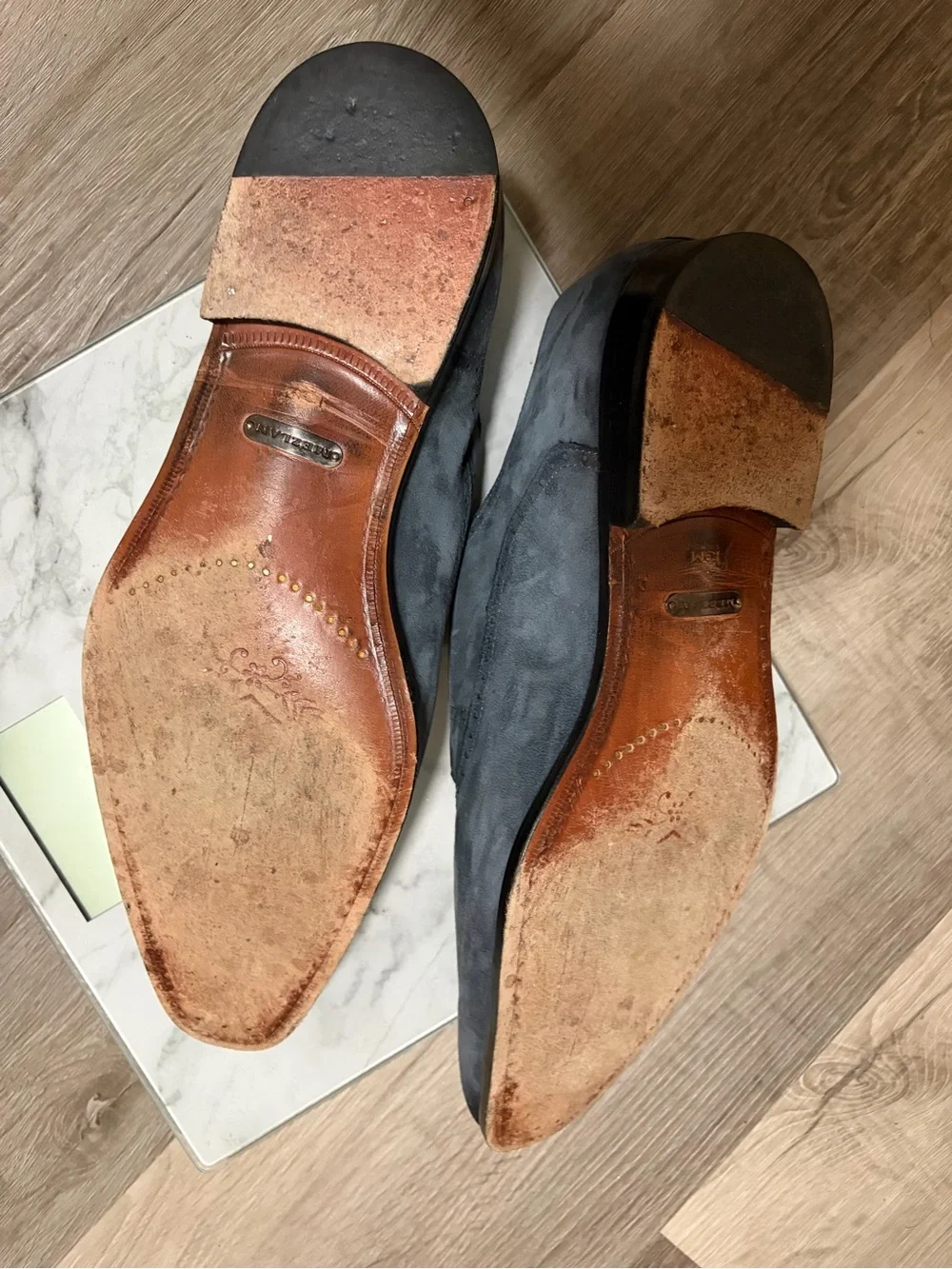 Mezlan Slate Gray Suede Lace-Up Dress Shoes with Orange Interior